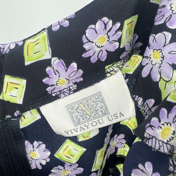 Vivayou USA Y2K Floral Slip Dress Women's Small Navy Green Purple - Picture 4 of 7